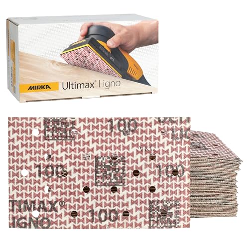 Mirka Ultimax Ligno Schleifstreifen 81x133mm, Korn P100, für präzisen Holzschliff, Grip Klett, Multifit-Lochung, 50 Stück von MIRKA