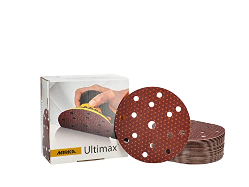 Mirka Ultimax Schleifpapier Ø 150mm Klett 15-Loch/Korn P120 / 50 Stk/Für 150mm Exzenter und Schleifmaschinen/Schleifen von Weich- und Hartholz, Mineralwerkstoffe, harte Altlacke / UC61105012 Mirka Ultimax Schleifpapier Ø 150mm Klett 15-Loch/Korn P120 / 50 Stk/Für 150mm Exzenter und Schleifmaschinen/Schleifen von Weich- und Hartholz, Mineralwerkstoffe, harte Altlacke / UC61105012 von MIRKA