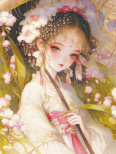 MIRONS 5D Diamant Malerei Voll Set, Cartoon-Mädchen und Blumen DIY Diamond Painting Kunst Strassstein Stickerei Leinwand Bilder Kreuzstich Kunsthandwerk 40x50cm von MIRONS