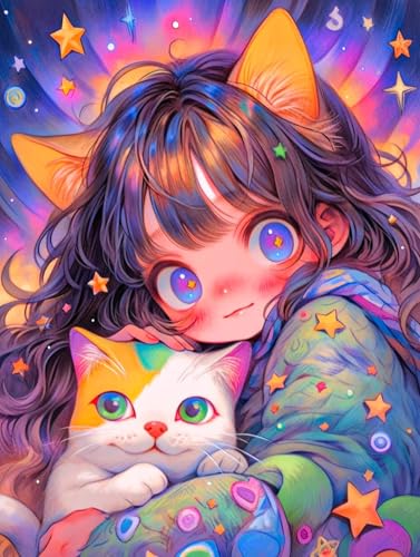MIRONS 5D Diamond Painting Set, Comic Mädchen und Katze,F,40 * 50cm DIY voller runder Diamant Diamant Kunst Zeichnung Erwachsene Diamant Zeichnung Set mit Accessoires Haus Wanddekoration MIRONS 5D Diamond Painting Set, Comic Mädchen und Katze,F,40 * 50cm DIY voller runder Diamant Diamant Kunst Zeichnung Erwachsene Diamant Zeichnung Set mit Accessoires Haus Wanddekoration von MIRONS