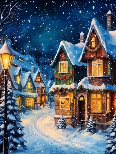 MIRONS Diamond Painting Set, Kleine Stadt im Schnee 5d DIY Diamant Painting Bilder, Diamant Malerei Kits Für Wand Dekoration 40x50cm von MIRONS