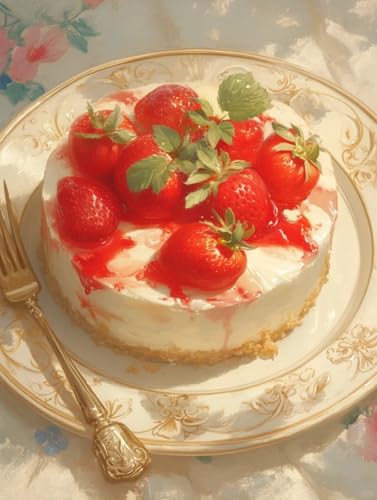 MIRONS Kreuzstich Set Vorgedruckt, Erdbeerkuchen 11 CT Kreuzstich Stickpackungen,Stickerei Starter Kit für Wandkunst-Heimdekoration 40x50cm(K311) von MIRONS