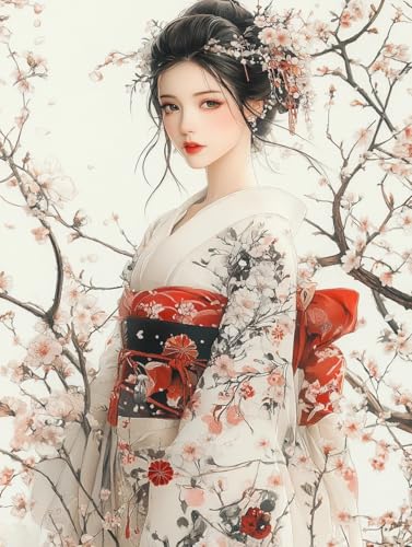 MIRONS Kreuzstich Stickpackung, Kimono-Mädchen und Blumen 11CT Sticken Set DIY Vorgedruckt Kreuzstich Sticken Set für Anfänger Home Decor 40x50cm(K221) von MIRONS
