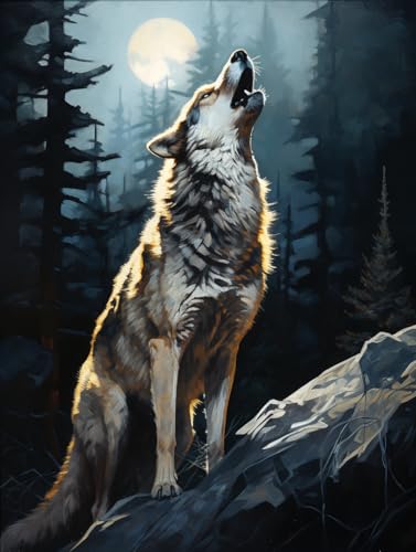 MIRONS Kreuzstich Stickpackung Wolf im Dschungel 11CT Sticken Set DIY Stickbilder Vorgedruckt Kreuzstich für Anfänger Home Decor 40x50cm von MIRONS