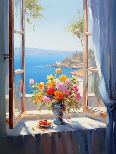 MIRONS Kreuzstich Stickpackungen Vorgedruckt, Blumen auf der Fensterbank am Meer,P,40 * 50cm 11CT Kreuzstich-Stickset, komplette Auswahl an vorgedruckten Starter-Sets für Anfänger MIRONS Kreuzstich Stickpackungen Vorgedruckt, Blumen auf der Fensterbank am Meer,P,40 * 50cm 11CT Kreuzstich-Stickset, komplette Auswahl an vorgedruckten Starter-Sets für Anfänger von MIRONS