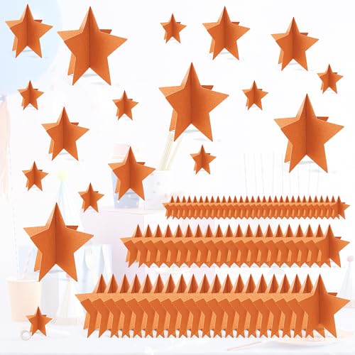 70 Stück orangefarbene Stern-Mittelstücke für Party, Geburtstag, Herbst, Erntedankfest, Dekorationen, 3D-Sterne, Tischdekoration, 3 Größen, 20,3 cm, 12,7 cm, 7,6 cm, Baby-Brautparty, Hochzeit, Orange von MISAKTEAM