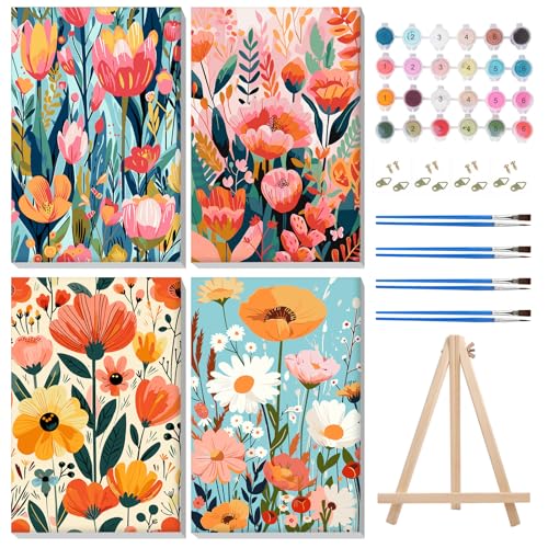 MISCER 4 Stück Gerahmt Malen Nach Zahlen Erwachsene, Blumen Malen Nach Zahlen Erwachsene Anfänger Mit Holzstaffelei, DIY Landschaft Ölgemälde Leinwand Kit für Home Deko 20X30cm MISCER 4 Stück Gerahmt Malen Nach Zahlen Erwachsene, Blumen Malen Nach Zahlen Erwachsene Anfänger Mit Holzstaffelei, DIY Landschaft Ölgemälde Leinwand Kit für Home Deko 20X30cm von MISCER