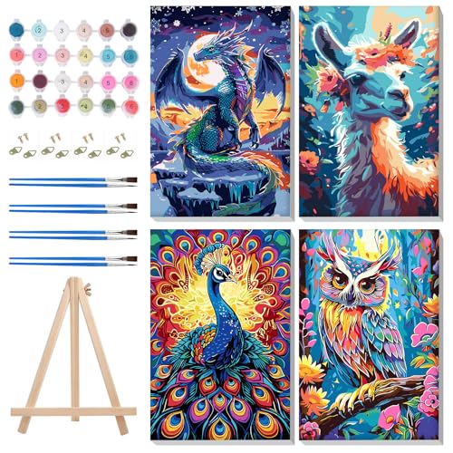MISCER 4 Stück Gerahmt Malen Nach Zahlen Erwachsene, Drache Malen Nach Zahlen Erwachsene Anfänger Mit Holzstaffelei, DIY Eule Ölgemälde Leinwand Kit für Home Deko 20X30cm MISCER 4 Stück Gerahmt Malen Nach Zahlen Erwachsene, Drache Malen Nach Zahlen Erwachsene Anfänger Mit Holzstaffelei, DIY Eule Ölgemälde Leinwand Kit für Home Deko 20X30cm von MISCER