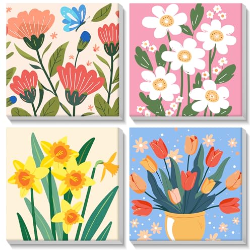 MISCER 4 Stück Malen Nach Zahlen Erwachsene, Blumen Malen Nach Zahlen Erwachsene Anfänger mit Rahmen, DIY Landschaft Ölgemälde Leinwand Kit für Home Deko 20X20cm MISCER 4 Stück Malen Nach Zahlen Erwachsene, Blumen Malen Nach Zahlen Erwachsene Anfänger mit Rahmen, DIY Landschaft Ölgemälde Leinwand Kit für Home Deko 20X20cm von MISCER