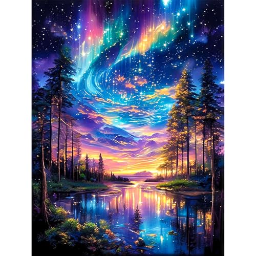 MISCER Diamond Painting für Erwachsene, Diamond Painting kit, Mondlandschaft mit Sternenhimmel 5D Diamant Malerei,DIY Diamant Malerei Basteln Bilder Arts Geschenk für Zuhause Wand Deko 30x40cm von MISCER