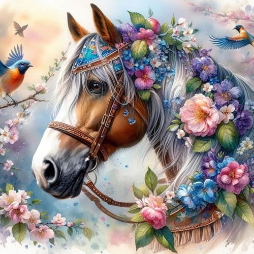 MISCER Diamond Painting für Erwachsene, Diamond Painting kit, Pferd 5D Diamant Malerei Set Anfänger,Blumen DIY Diamant Malerei Basteln Bilder Arts Geschenk für Zuhause Wand Deko 30x30cm von MISCER