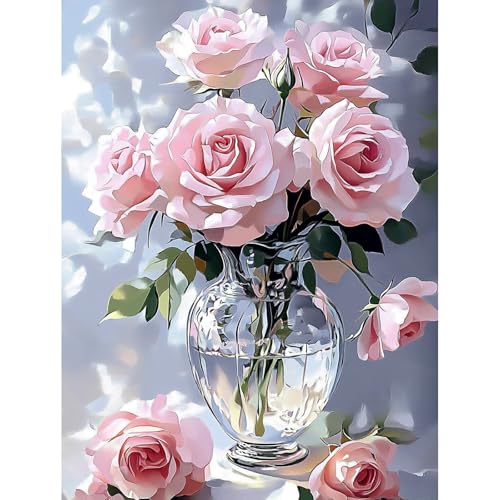 MISCER Diamond Painting für Erwachsene, Diamond Painting kit,Rosa Rose 5D Diamant Malerei Set Anfänger, Blumen DIY Diamant Malerei Basteln Bilder Arts Geschenk für Zuhause Wand Deko 30x40cm von MISCER