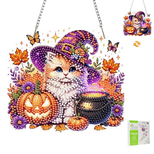 MISCER Halloween Diamond painting Hängende Ornament Kit, Katze DIY Doppelseitig Diamant Malerei Fensterbilder Anhänger, Diamant Kunst Anhänger Kit für Kinder Erwachsene Tür-oder Fenster Wand Deko MISCER Halloween Diamond painting Hängende Ornament Kit, Katze DIY Doppelseitig Diamant Malerei Fensterbilder Anhänger, Diamant Kunst Anhänger Kit für Kinder Erwachsene Tür-oder Fenster Wand Deko von MISCER