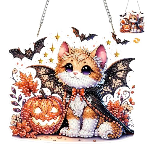 MISCER Katze Diamond painting Hängende Ornament Kit, Halloween DIY Doppelseitig Diamant Malerei Fensterbilder Anhänger, Diamant Kunst Anhänger Kit für Kinder Erwachsene Tür-oder Fenster Wand Deko MISCER Katze Diamond painting Hängende Ornament Kit, Halloween DIY Doppelseitig Diamant Malerei Fensterbilder Anhänger, Diamant Kunst Anhänger Kit für Kinder Erwachsene Tür-oder Fenster Wand Deko von MISCER
