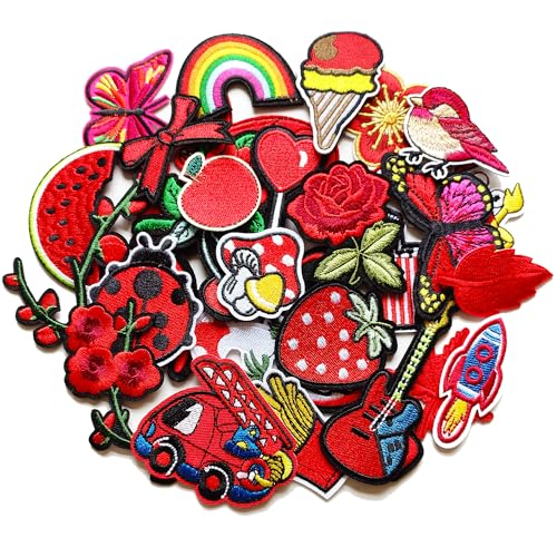 Aufbügel Patches, Aufbügelflicken, MISDONR 30 rote bestickte Aufnäher, verschiedene Größen, DIY-Flicken für Kleidung, Jacken, Jeans, Hosen, Rucksäcke Aufbügel Patches, Aufbügelflicken, MISDONR 30 rote bestickte Aufnäher, verschiedene Größen, DIY-Flicken für Kleidung, Jacken, Jeans, Hosen, Rucksäcke von MISDONR