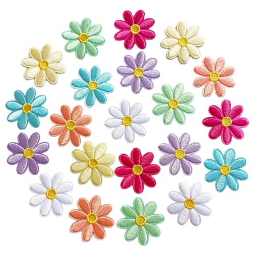 MISDONR 21 x Blumen-Aufnäher zum Aufbügeln, 7 Farben, niedliche Gänseblümchen, bestickte Applikationen für Rucksäcke, Kleidung, Jeans, Hüte, Schuhe, Taschen, 4 x 4 cm MISDONR 21 x Blumen-Aufnäher zum Aufbügeln, 7 Farben, niedliche Gänseblümchen, bestickte Applikationen für Rucksäcke, Kleidung, Jeans, Hüte, Schuhe, Taschen, 4 x 4 cm von MISDONR