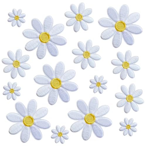 MISDONR Aufnäher zum Aufbügeln, Gänseblümchen, 3 Größen, niedliche Stickerei-Applikation für Mädchen, Kleidung, Hüte, Taschen, Jacken, Jeans, DIY-Dekoration, 15 Stück von MISDONR