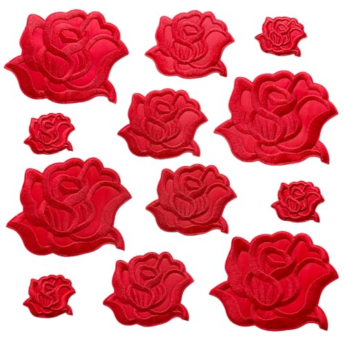 MISDONR Aufnäher zum Aufbügeln, rote Rose, 3 Größen, bestickte Applikation für Reparatur, Dekoration, Jacke, Jeans, Kleidung, Hüte, Schuhe, Taschen, 12 Stück MISDONR Aufnäher zum Aufbügeln, rote Rose, 3 Größen, bestickte Applikation für Reparatur, Dekoration, Jacke, Jeans, Kleidung, Hüte, Schuhe, Taschen, 12 Stück von MISDONR