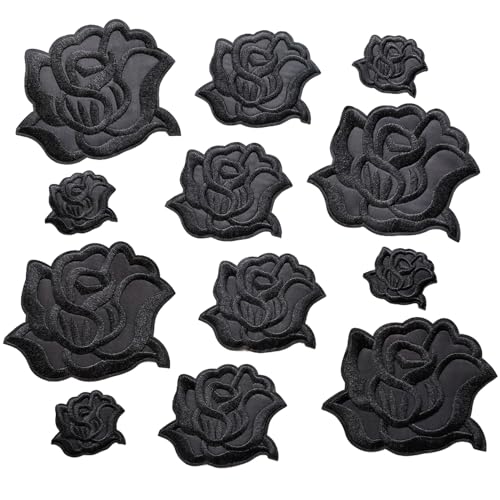 MISDONR Aufnäher zum Aufbügeln, schwarze Rose, 3 Größen, bestickte Applikation für Reparatur, Dekoration, Jacke, Jeans, Kleidung, Hüte, Schuhe, Taschen, 12 Stück MISDONR Aufnäher zum Aufbügeln, schwarze Rose, 3 Größen, bestickte Applikation für Reparatur, Dekoration, Jacke, Jeans, Kleidung, Hüte, Schuhe, Taschen, 12 Stück von MISDONR
