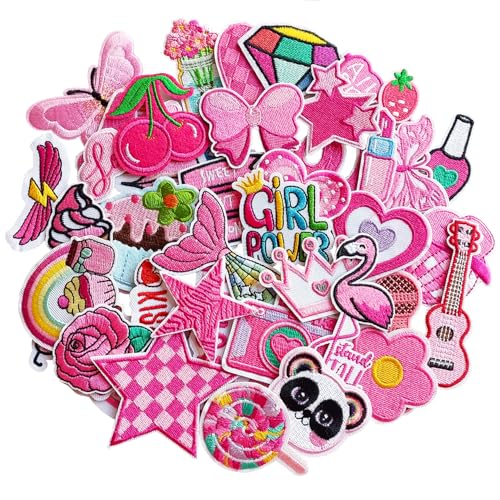 MISDONR Aufnäher zum Aufbügeln für Mädchen, rosa, modisch, bestickt, für Rucksäcke, Kleidung, Jeans, Hüte, Schuhe, Taschen, 45 Stück von MISDONR