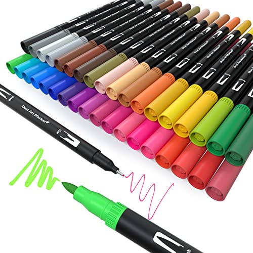 MISDUWA Dual Brush Pen Set, 36 Farben Pinselstifte mit Zwei Spitzen Doppelfasermaler Filzstifte 0,4 mm Fineliner und 1-2 mm Fasermaler Aquarellstifte von MISDUWA