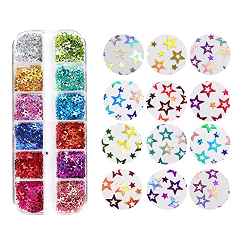 MISHITI 12 Gitter/Box Holographic Glitter Hohl Sterne Form Pailletten Epoxidharz Füllung Fill von MISHITI