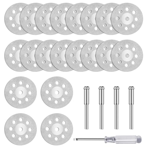 MISIQIMA 20 Stück Diamant Trennscheiben ø22mm für Dremel Zubehör | mit 4 Stück 3mm Dorn + Schraubendreher | Mini Gelochte Trennscheiben für Stein, Glas, Fliese, Holz MISIQIMA 20 Stück Diamant Trennscheiben ø22mm für Dremel Zubehör | mit 4 Stück 3mm Dorn + Schraubendreher | Mini Gelochte Trennscheiben für Stein, Glas, Fliese, Holz von MISIQIMA