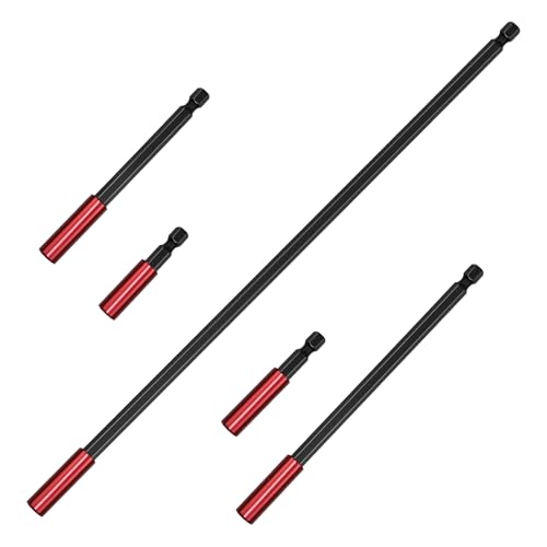 MISIQIMA 5 Stück Bit Verlängerung Set, 50|60|100|150|300MM Bithalter Magnetisch, Rotes Magnetischer Bithalter, 1/4'' Sechskantschaft Bit Halterung Magnetisch für Bohrer und Schraubendreher von MISIQIMA