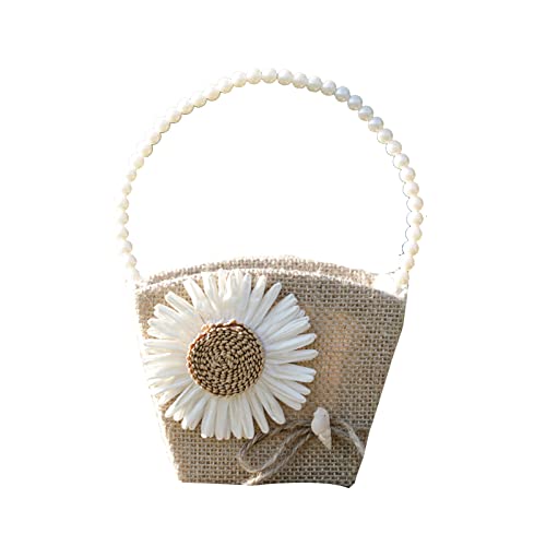 MISNODE Jute-Korb für Blumenmädchen, Vintage-Blume, Jute-Korb mit Perlengriff, Holz-Behälter für rustikale Hochzeitszeremonie, 2 Stück von MISNODE