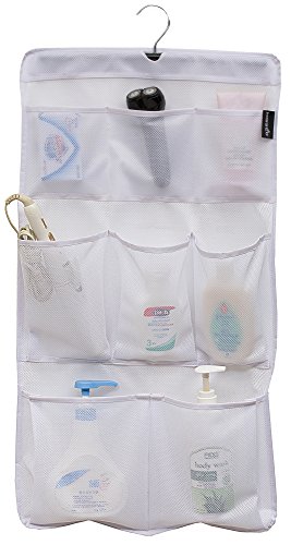MISSLO Dusch-Organizer mit 8 Taschen, Netzstoff, zum Aufhängen, mit drehbarem Aufhänger, schnell trocknend, Badezimmer-Aufbewahrung (weiß) von MISSLO