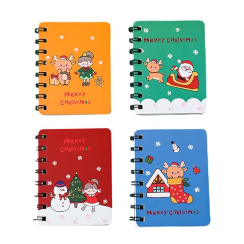 MISUVRSE 4 x Cartoon-Weihnachtsnotizblock, kleines Notizbuch, Taschenbuch, liniert, zum Schreiben von Tagebüchern MISUVRSE 4 x Cartoon-Weihnachtsnotizblock, kleines Notizbuch, Taschenbuch, liniert, zum Schreiben von Tagebüchern von MISUVRSE