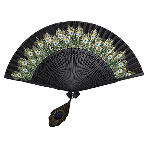 Mustered Handfans Chinesischen Stil Vintage Silky Handheld Folding Lüfter Bambus Geschnitztem Rahmen Tanzlüfter von MISUVRSE