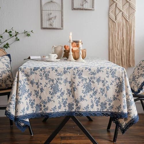 Beige Tischdecke Blaue Esstischdecke mit Quaste aus Baumwolle und Leinen von MITAR