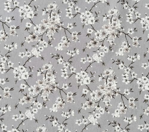 Bedruckter Leinenstoff zum Basteln, Nähen usw. (Sakura Grau, 50 cm x 280 cm) von MITE