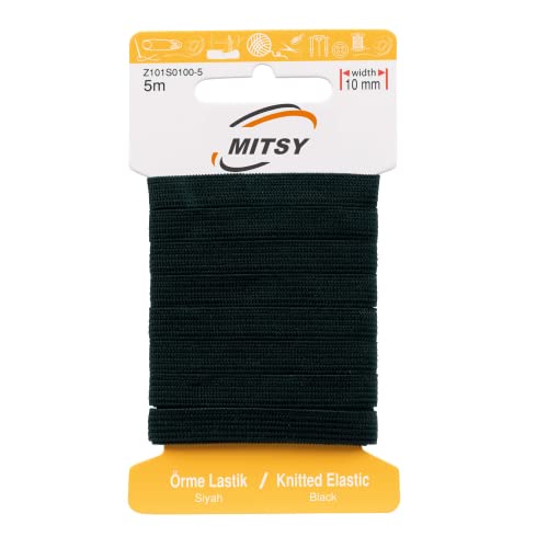 MITSY Reißfeste Gummiband Gummibänder zum Nähen Breit 10 mm 5 m Schwarz Stark Gummilitze für Hosengummi Haushalt DIY Handwerk Stoffe zum Nahen von MITSY