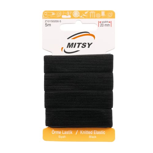 MITSY Reißfeste Gummiband Gummibänder zum Nähen Breit 20 mm 5 m Schwarz Stark Gummilitze für Hosengummi Haushalt DIY Handwerk Stoffe zum Nahen von MITSY