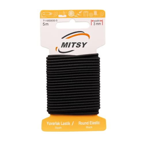 MITSY Reißfeste Gummiband Gummibänder zum Nähen Breit 3 mm Rund 5 m Schwarz Stark Gummilitze für Hosengummi Haushalt DIY Handwerk Stoffe zum Nahen von MITSY