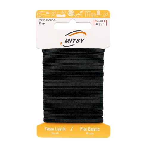 MITSY Reißfeste Gummiband Gummibänder zum Nähen Breit 6 mm 5 m Schwarz Stark Gummilitze für Hosengummi Haushalt DIY Handwerk Stoffe zum Nahen von MITSY