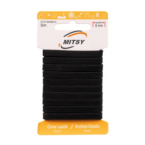 MITSY Reißfeste Gummiband Gummibänder zum Nähen Breit 8 mm 5 m Schwarz Stark Gummilitze für Hosengummi Haushalt DIY Handwerk Stoffe zum Nahen von MITSY