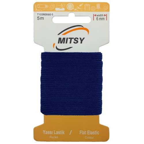 MITSY Reißfeste Gummiband Gummibänder zum Nähen Breit 6 mm 5 m Marine Blau Stark Gummilitze für Hosengummi Haushalt DIY Handwerk Stoffe zum Nahen von MITSY