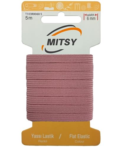 MITSY Reißfeste Gummiband Gummibänder zum Nähen Breit 6 mm 5 m Roza Stark Gummilitze für Hosengummi Haushalt DIY Handwerk Stoffe zum Nahen von MITSY