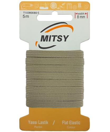 MITSY Reißfeste Gummiband Gummibänder zum Nähen Breit 8 mm 5 m Beige Stark Gummilitze für Hosengummi Haushalt DIY Handwerk Stoffe zum Nahen von MITSY