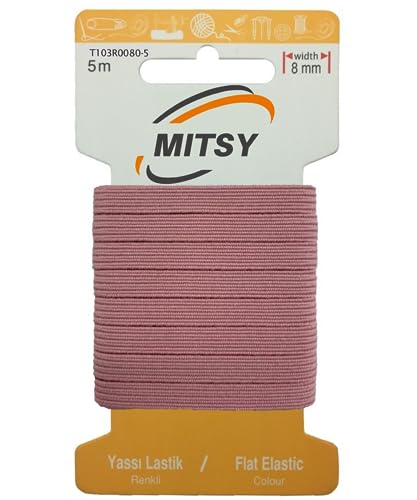 MITSY Reißfeste Gummiband Gummibänder zum Nähen Breit 8 mm 5 m Roza Stark Gummilitze für Hosengummi Haushalt DIY Handwerk Stoffe zum Nahen von MITSY