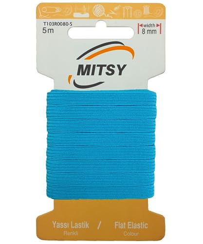 MITSY Reißfeste Gummiband Gummibänder zum Nähen Breit 8 mm 5 m Türkis Stark Gummilitze für Hosengummi Haushalt DIY Handwerk Stoffe zum Nahen von MITSY