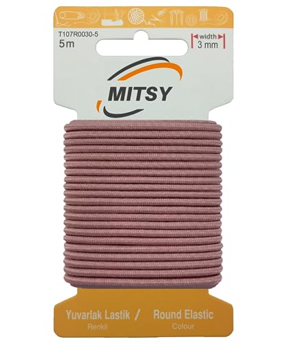 MITSY Reißfeste Rund Gummiband Gummikordel Gummibänder zum Nähen Breit 3 mm 5 m Roza Stark Rundgummi Gummilitze für Hosengummi Haushalt DIY Handwerk Stoffe zum Nahen von MITSY