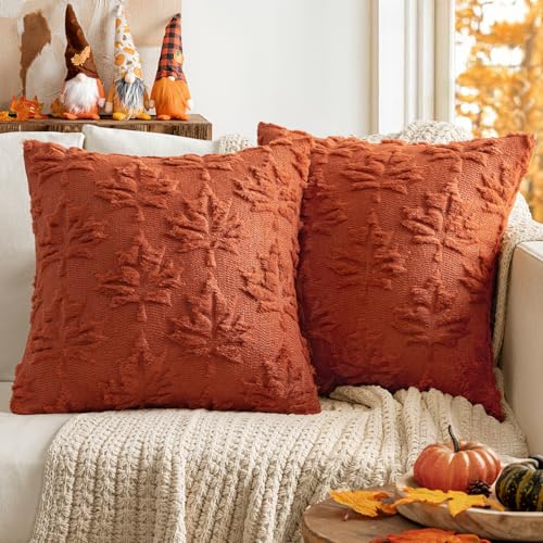 MIULEE 2er Set Kissenbezug Herbst Dekokissen Kissenhülle Sofakissen Wolle Hohles Ahornblatt Couchkissen kuschelkissen Halloween DunkelKaramell 45x45CM von MIULEE