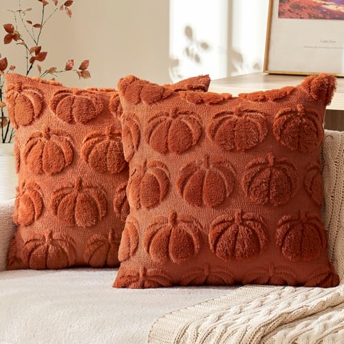 MIULEE 2er Set Kissenbezug Herbst Dekokissen Kissenhülle Sofakissen Wolle kürbis Couchkissen kuschelkissen Halloween Karamell 45x45CM von MIULEE