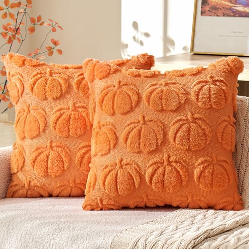 MIULEE 2er Set Kissenbezug Herbst Dekokissen Kissenhülle Sofakissen Wolle kürbis Couchkissen kuschelkissen Halloween Orange 45x45CM von MIULEE