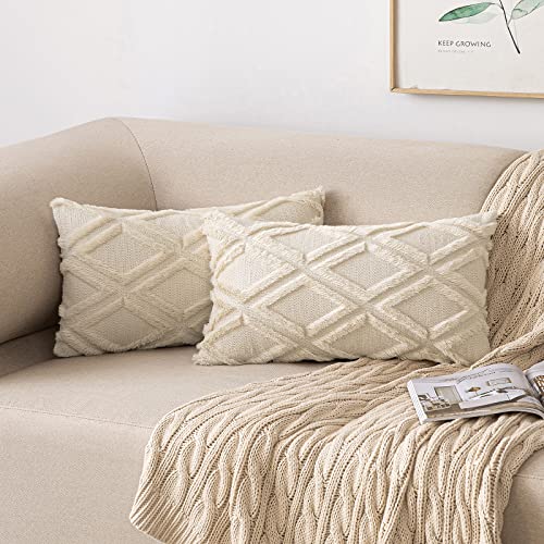 MIULEE 2er Set Kissenbezug Zierkissen Wolle Kissenbezüge Samt Fellkissen kissenhülle kuschelkissen Boho Deko Kissen Flauschig Sofakissen Dekokissen für Sofa Schlafzimmer Wohnzimmer 30x50 cm Beige von MIULEE