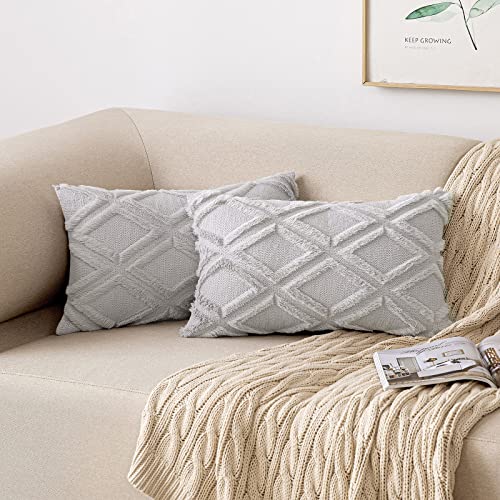 MIULEE 2er Set Kissenbezug Zierkissen Wolle Kissenbezüge Samt Fellkissen Boho Deko Kissen Flauschig Sofakissen Dekokissen für Sofa Schlafzimmer Wohnzimmer 30x50 cm Hellgrau von MIULEE